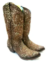 CORRAL COGNAC MANDALA SQUARE TOE LEATHER COWBOY BOOTS C3368 SIZE 8.5 M - NEW