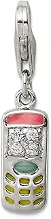 [JewelryWeb] 925 Sterling Silver Solid Polished Fancy Lobster Closure CZ Simulated Diamond and Enameled Cell Phone Charm 26x5.5mm Wide Pendant Necklace for Women