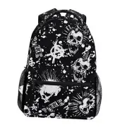 White Punk Skull Mohawk Hair Black Vintage Backpacks Bookbags Daypack Multi 16