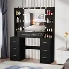 Vanity Table Dressing Table W/ 11 LED Bulbs Mirror and Large 7 Drawers Set Black