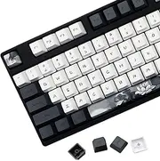JSJT Ink Lotus Keycaps 140 Keys OEM Profile Keycap PBT Dye Sublimation Key Caps for ANSI/ISO Layout Cherry MX Switch Mechanical Gaming Keyboards GK61/68/87/96/104/108 (with 6.25u spacebar)
