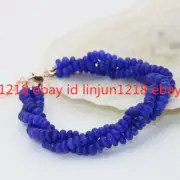 New 3Row 2x4mm Blue Faceted Jade Jadeite Gemstone Beads Bracelet Bangle 7.5''