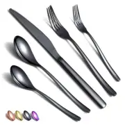 Black Flatware Set 20 Pieces, Stainless Steel Black Silverware Set, Titanium ...