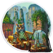 Wildlife Animal Nature Art Zang Tigers Round Beach Towel