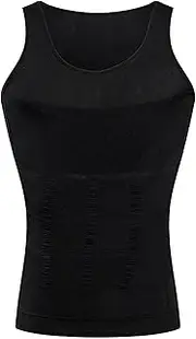 [Generic] Men's Basic Soft Slimming Body Shaper Vest Compression Shapewear Tank Tops Slim Fit Sleeveless Gym Tanks, Black, Large