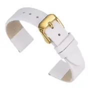 Genuine Leather Band 20mm Flat Leather Watch Strap White/Golden Tone Buckle