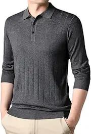 [Suvoiier] Men's Knit Casual Flip Collar Sweaters Business Wool Blends Knitted Pullover Lapel Solid Color Pullover