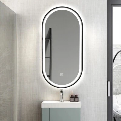 Oval LED Strips Mirror HD 100x50cm Black Frosted Dimmable Defogger Touch Sensor