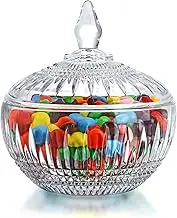 600ml/21oz Large Glass Candy Dish with Lid,Clear Crystal Candy Jar with Lid,Decorative Candy Jar for Candy Buffet, Party, Wedding, Home Decoration,Dishwasher Safe