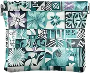 [ODAWA] Neon Garden Blue Coin Purses No Zipper Coin Pouch Recycled Material Coin Purse for Women, Hawaiian Retro Floral Tiles Teal, one size, Hawaiian Retro Floral Tiles Teal