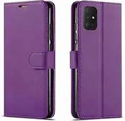 NWNK13 For Samsung A71 Phone Case Premium Leather Flip Case Book Wallet Case Card Holder Media Stand Shock Proof Protective Phone Cover Compatible for Samsung Galaxy A71 (Purple)