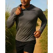 Men's Hoodie Sweatshirt Running Top Long Sleeve Tee Tshirt Breathable Quick Dry Lightweight Elastic Tennis Golf Running Sportswear Activewear Blue Dark Gray Li