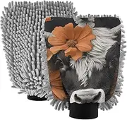 XYMZR Absorbent Microfiber Car Wash Mitt Cow Flowers Butterfly, Funny Cute Anime Scratch Free for Cars Cleaning, Home Cleaning Mitts, 2 Pack, 10.24” L x 7.09” W