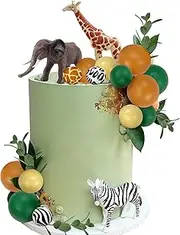 Realistic Safari Jungle Animal Cake Toppers with Balls Cake Decorations for Wild Themed Birthday Baby Shower Party Supplies