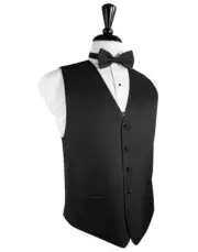 Black Luxury Herringbone Tuxedo Vest and Pre Tied Bow Tie