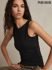 Reiss Black Madelynne Ruched-Side Jersey Top (F19684) | $135