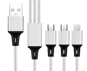 Applicable One Drag 3 Light Data Cable Android Typec Apple Keychain 3 In 3 Charging Line-Silver