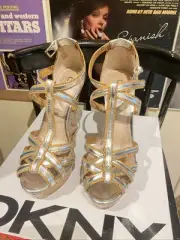 Silver Women’s DKNY Strappy Wedge Shoes Size 8