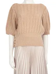 Beige Camel Wool Mid Sleeve Knit Top
