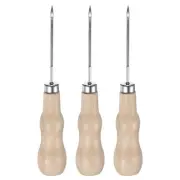 3pcs Handwork Sewing Awl Reed Wood Hollow Leather Punch Hole Set Tool, Log Color