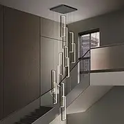 6-Lights Large Chandelier for Staircase,Modern LED Rectangle Chandelier Lighting with Remote Dimmable,Adjustable Height Long Pendant Lighting Creative Hanging Chandelier for Villa,Foyer,Stairs