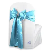 100 pcs Satin Chair Cover Bow Sash 108"x8" - Aqua Blue - w/ Bow Covers pm