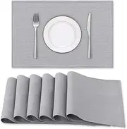 Smarcute Linen Placemats for Dining Table, Grey Place Mats Set of 6 Spill-Proof Waterproof Table Mats for Kitchen/Dining Table Decor Solid Table Mats Heat Resistant Washable, Grey, 46X30cm
