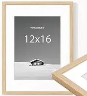 [Venusmiles] 12x16 inch PVC Picture Frame, 12x16 Photo Frames with 8.5x11 Removable Mat - High Definition Plexiglass - Vertical and Horizontal Display - Wall Hanging Frame - Oak Color, 1 Pack