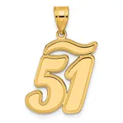 14k Yellow Gold Brushed Border Script Number 51 Pendant