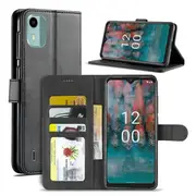 For Nokia C12 SupRShield Wallet Leather Card Holder Flip Shockproof Magnetic Case Cover (Black)