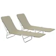 2 Pcs Folding Camping Lounge Bed Portable Garden Beach Lounger Pool Deck Sunbed