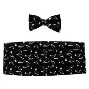 Eighth Music Note Musical Black White Tuxedo Tux Cummerbund Sash Bow tie Band