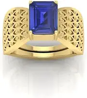 [RRVGEM] Certified Unheated Untreatet 14.25 Ratti 14.00 Carat Blue Sapphire ring gold Plated Ring Adjustable Ring Size 16-22 for Men and Women, Metal, Sapphire