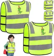 YOUYIKE Pack of 2 Children's Reflective Safety Vest, Dinosaur Reflective Safety Vest, 360 Degree Highly Visible, Reflective Vest for Children from 3-12 Years, for Going to School, Cycling