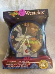 Vintage Space Jam Alarm Clock Warner Bros Key Wind W/Bugs Bunny Michael Jordan