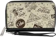 [Buckle-Down] Coca-Cola Wallet, Zip Around, Vintage Coca Cola Have a Coke and Smile Icons Collage Beige, Vegan Leather