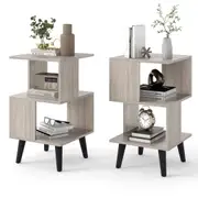 Giantex 2PCS 3-Tier Small Bookshelf End Table Display Shelf Bookcase Nightstand Bedside Table Grey