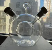 Olive Oil and Vinegar Dispenser 2 in 1 Round Glass Bottle with cork stoppers
