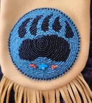 Bear Paw Medicine Bag, PowWow, Rendezvous Bag Rosette w/Silver Concho
