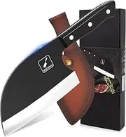 imarku Butcher Knife 7 inch Sharp Meat Cleaver Hand Forged Serbian Chef Knife with Leather Sheath High Carbon Steel Cleaver Knife for Kitchen, Camping, BBQ,Valentine Day Gifts for Man