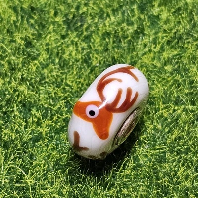 Trollbeads Autumn Stag Reindeer Opaque Unique Glass Bead OOAK HTF