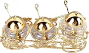 Fdit Golden Sugar Bowl with Lid, Glass Condiment Jar Spices Container Set of 3 Stylish Seasoning Pot for Home Kitchen Restaurant