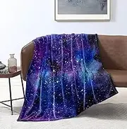 Bedbay Space Throw Blanket for Couch Universe Gifts for Girls Boys Flannel Soft Blanket Blue Galaxy Blanket Lightweight Fluffy Bed Couch Travel Blanket for All Seasons(Blue,Throw(50"x60"))