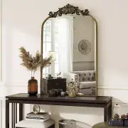 Vintage Arched Wall Mirror, 26X38 Inch Retro Arch Bathroom Mirror, Carve Pattern