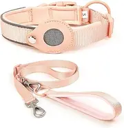 UOSIA Reflective Dog Collar and Leash Set with Airtag Holder Lightweight Adjustable Dog GPS Tracker Collar for Small Medium Large Dogs