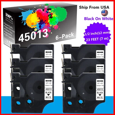6PK 45013 Black on White D1 Tape for LabelManager 300 160 280 420P 155 150 200