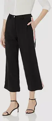 $139 Nicole Miller Women's Black Crop Trousers Wide Leg Side Stripe Pants Size 4