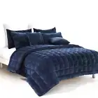 Alastairs Augusta Faux Mink Quilt Bedspread Comforter Set Navy Blue Single