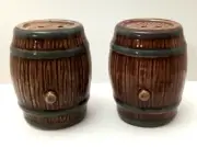 Farmhouse Theme MINI Salt & Pepper Shaker Set Wooden Barrels Cracker Barrel NEW