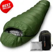 Sleeping Bag for 3-4 Seasons, Camping Gear - Mummy Sleeping Bag for Adults/Teens